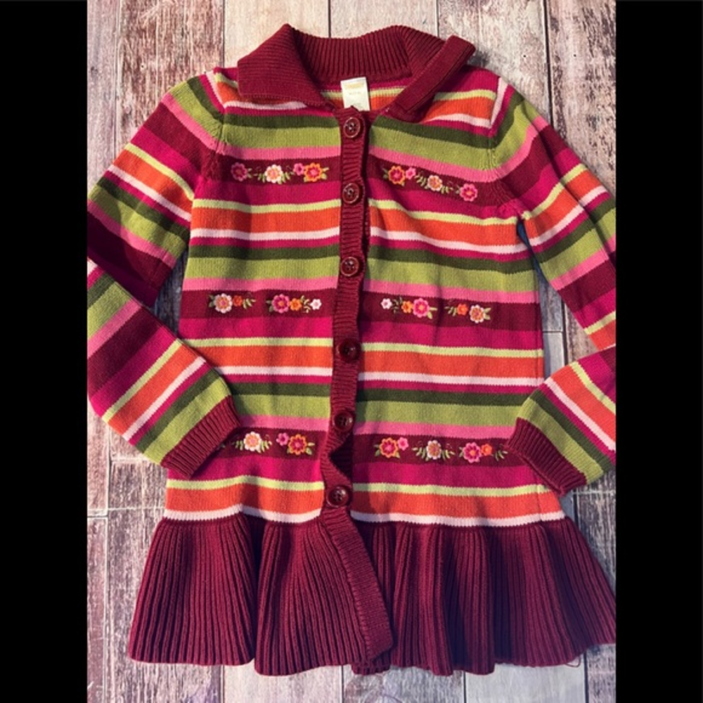 Gymboree striped and floral button front sweater size M 7/8‎